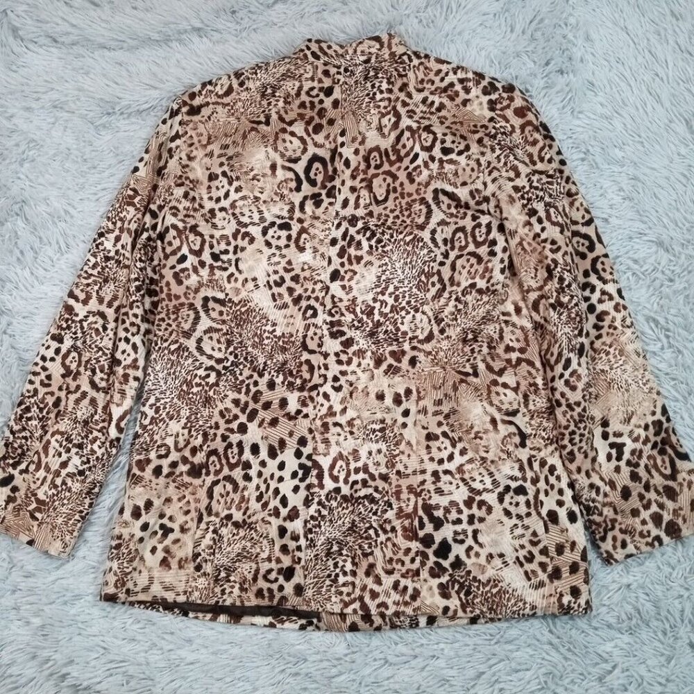 Vintage Chico's Womens Jacket‎ Biege 1 Cheetah Leopard Animal Print Pockets - Picture 10 of 12